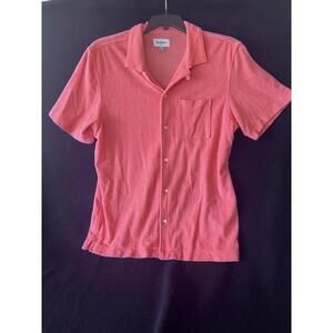 Men’s Short Sleeve Button-Up Coral Shirt Goodfellow & Co Terrycloth Size M